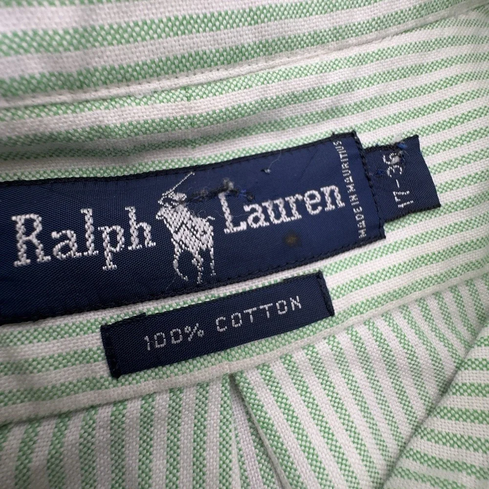 POLO RALPH LAUREN Long Sleeve‎ Shirt Mens 17-36 Green Stripe Flesh Pony *